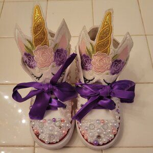 Custom Converse Unicorn Beaded Shoes Infant 9 Embroidered Bling Glam Gift